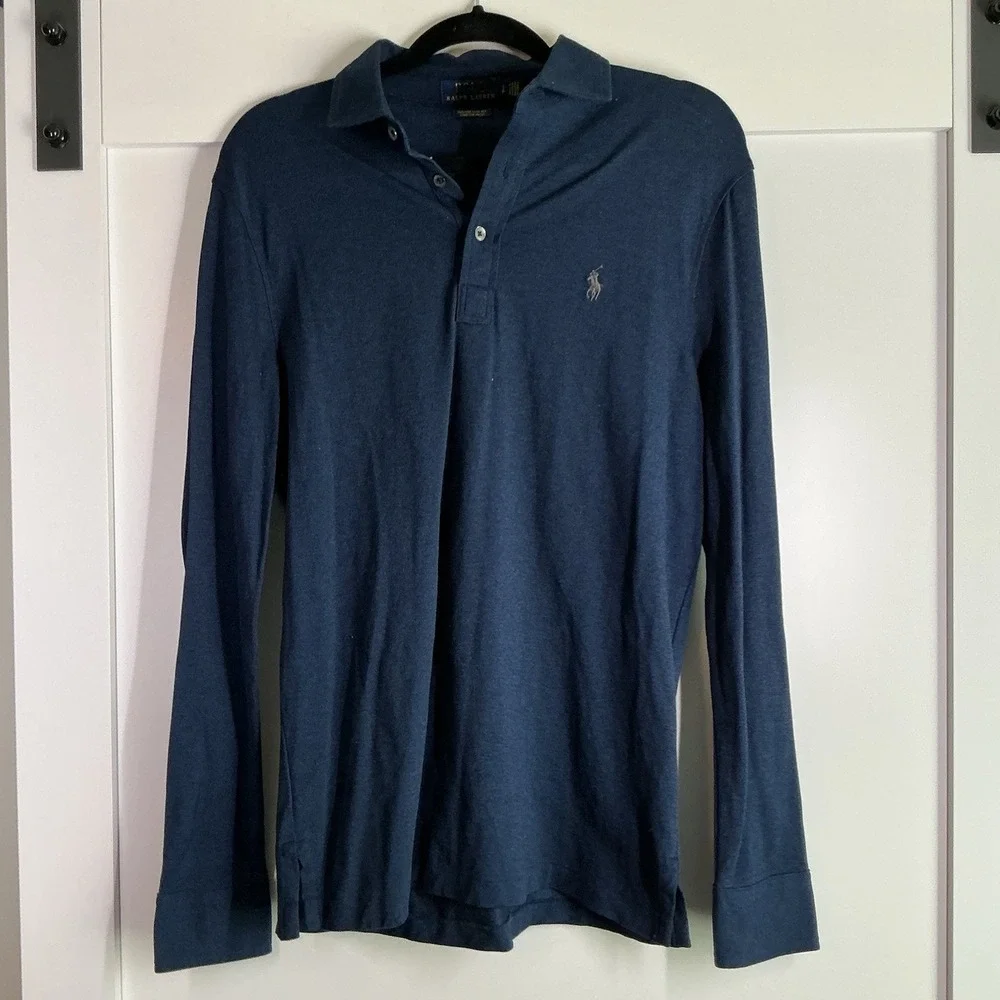 Polo Ralph Lauren Men's Polo Shirt Small Navy Long Sleeve‎ Classic Cotton Preppy